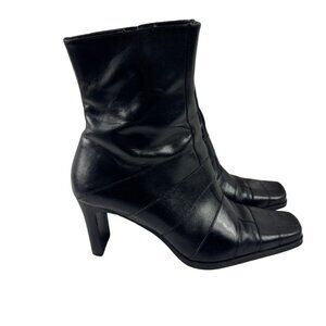Diba Women's 8 M Black Leather Square Toe Block Heel Mid Calf Booties